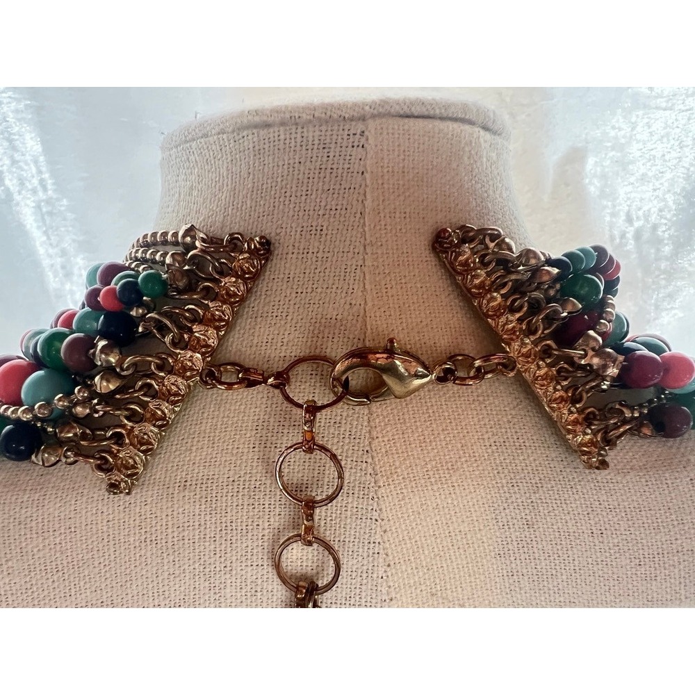 Multistrand Beaded Necklace Gold Amrita Singh Layered Statement Chunky Colorful - Picture 10 of 16